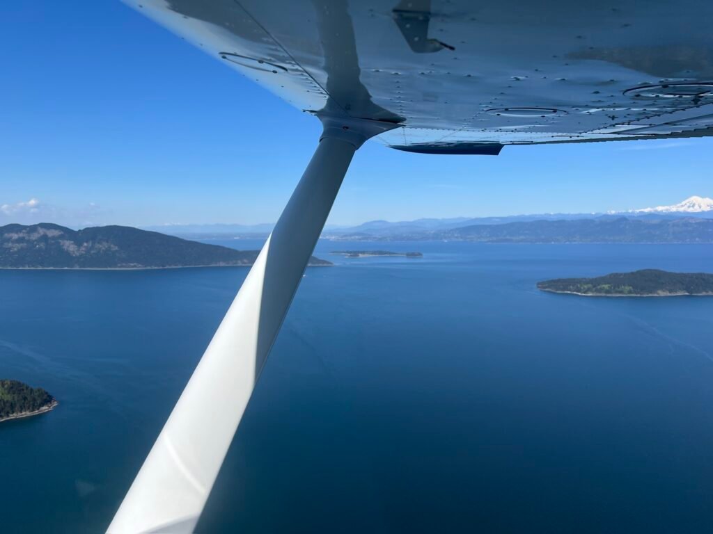 En route to Orcas, Mt. Baker on the eastern horizon, islands ahead